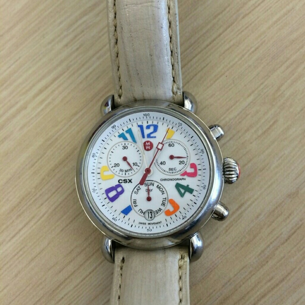 CSX Women's Chronograph Watch in White with Multicolor Numerals